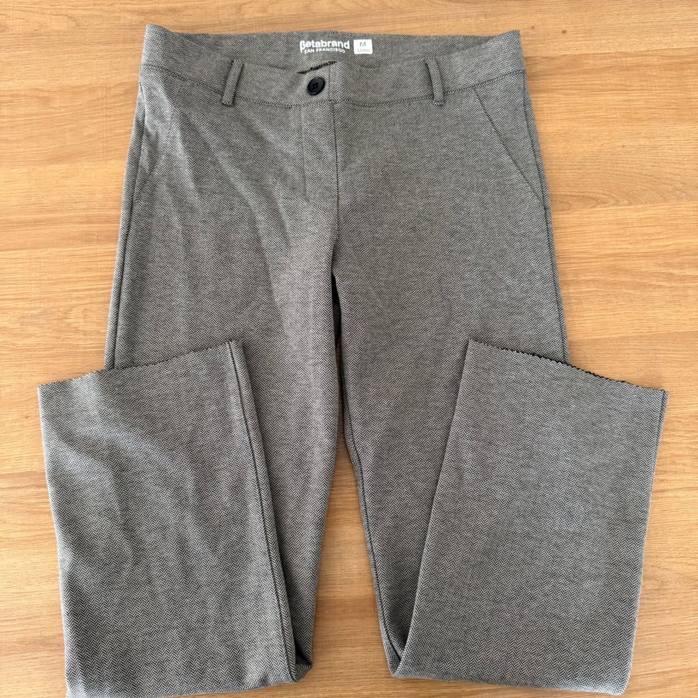 Betabrand San Francisco Dress Pant Grey Herringbone Straight Leg Womens M Long